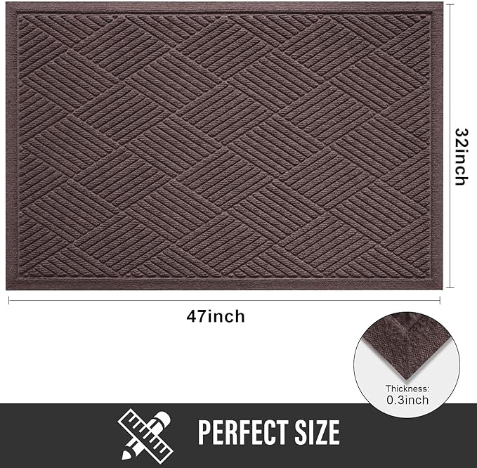 Sturdy Front Door Mat, Absorbent Muddy Dirt Resist Welcome Door Mats Outdoor Indoor, Stain and Fade Resistant, Non-Slip Rubber Backing Low Profile Doormat for Entryway, 47×32, Coffee