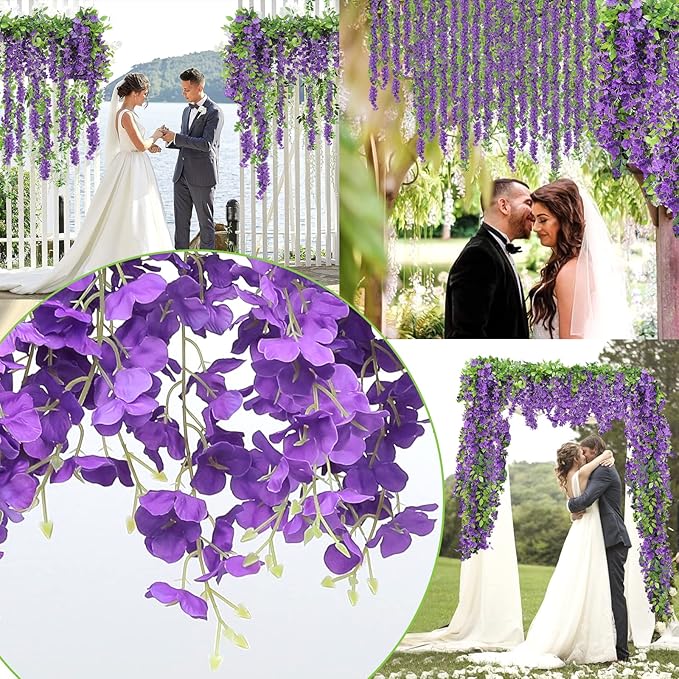 Findosom Wisteria Artificial Flowers Garland, 10Pcs Total 36FT Purple Wisteria Hanging Flowers, Flower Garland Decorations for Home Garden Outdoor Ceremony Wedding Arch Decoration