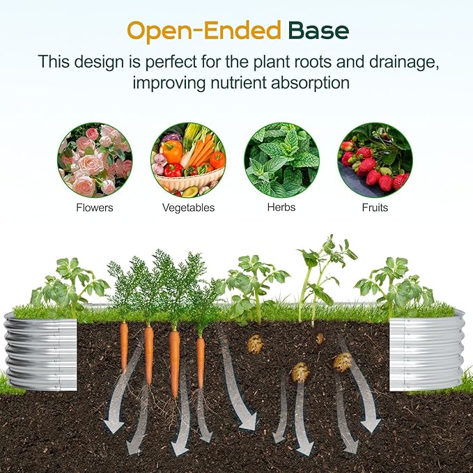 Aoodor Galvanized Raised Garden Bed Kit, 6.9 x 2 x 1 Ft, Oval Planter Box for Vegetables, Flowers, and Herbs, Outdoor Use, Silver