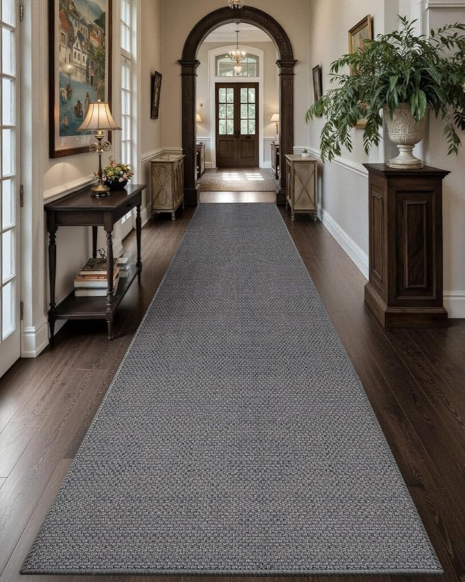 Color&Geometry Door Mat 2'4"x8' Runner Rug with Rubber Backing, Non Slip Washable Hallway Rug, Carpet Runners for Hallway Living Room Bedroom, Light Grey (Rolled-up NO Creases)