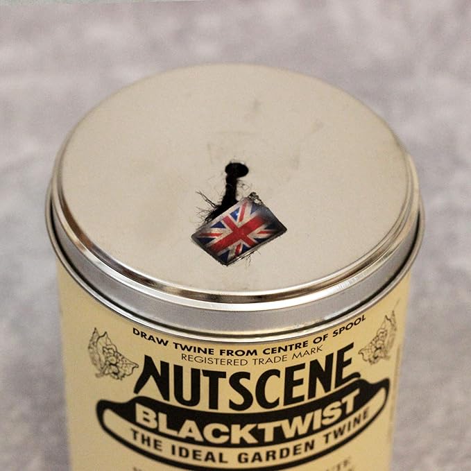 NUTSCENE Iconic Tin (Tin ‘O’ Twine) with Their Heritage Scottish Jute Twine and Hole in Top for Easy Dispensing. 14 Colors to Choose from. 164 Yards. (Black)