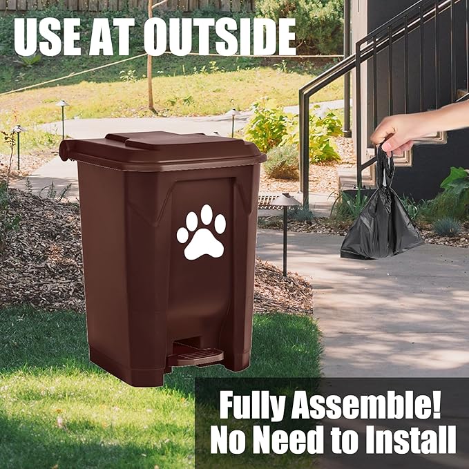 tebiete Dog Poop Trash Can Outdoors Pet Waste Station with Lid Dog Waste Disposal Container with Removable Inner Bin Bucket Hands-Free Pedal Garden Yard Home with Waste Bags, Brown