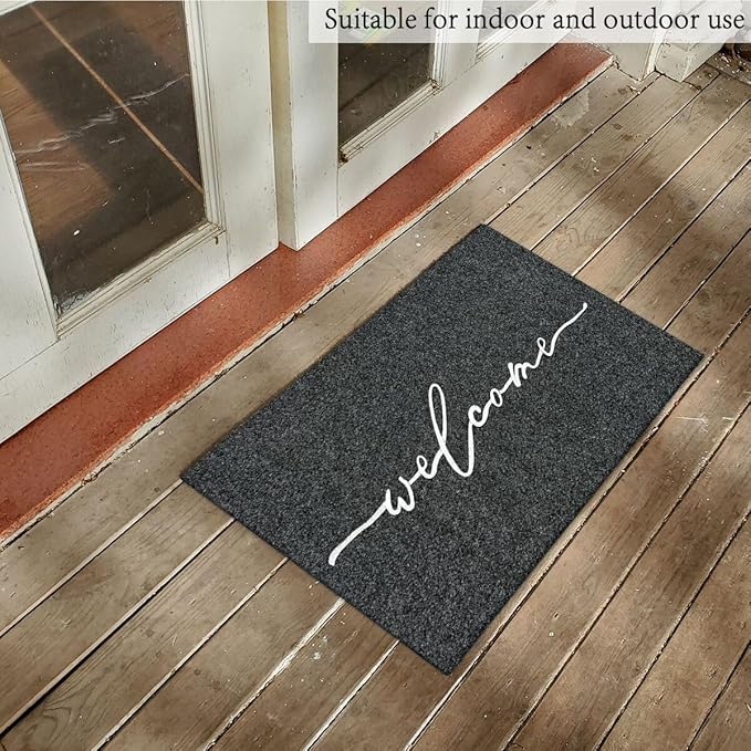 AAZZKANG Welcome Mat Outdoor with Non Slip Rubber Backing Easy to Clean Entry Door Mats for Indoor High Traffic Areas Front Door Entrance Doormat Grey