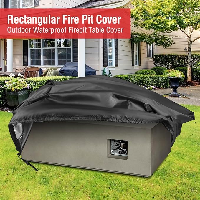 Fire Pit Cover Rectangular 42 Inch,Propane Gas Fire Pit Table Cover,Outdoor Waterproof Firepit Table Cover - 42 x 21 x 15 Inch