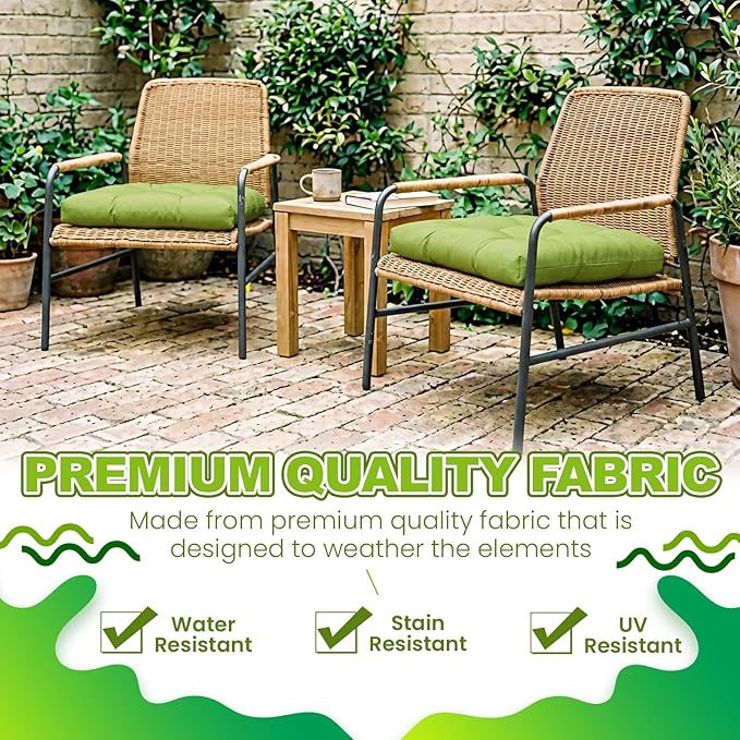 Barydat 3 Pack Wicker Furniture Cushions Waterproof Outdoor/Indoor Tufted Wicker Chair Cushions 1 Loveseat and 2 U-Shape Rattan Chairs for Patio Furniture, Rattan Love Seat, Bench (Grass Green)