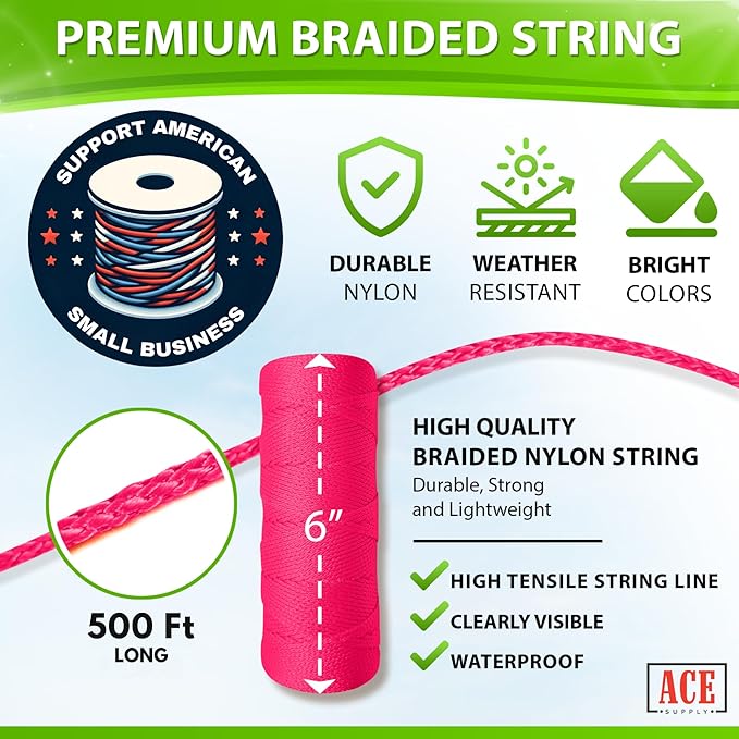 Pink Mason Line String Line - 84 Roll Pack - #18 Braided Nylon String - 500 Ft Length Per Roll - Nylon Twine for Gardening Or Masonry Tools - Perfect Construction String for A String Level
