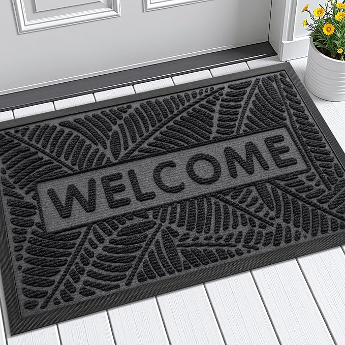 Smiry Welcome Mat Indoor Outdoor, All-Season Waterproof Front Door Mat, Sturdy Natural Rubber Doormat, Non-Slip, Easy Clean, Low Profile Dirt Trapper for Porch Patio Entrance, 29.5x17, Grey
