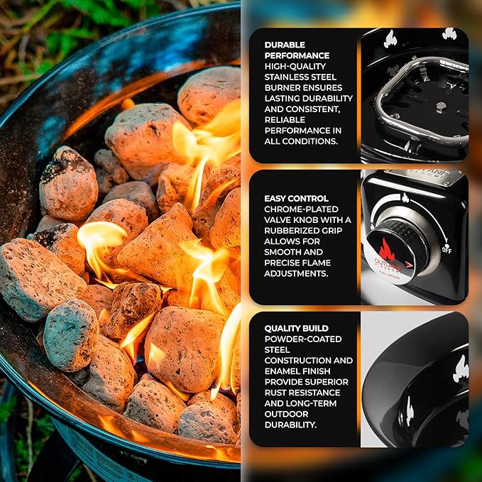 Outland Living Portable Propane Fire Pit, 19-inch, 58,000 BTU with Fire Pit Cover & Carry Kit, Smokeless Gas Firebowl | Perfect for Camping, Patio, Backyard, Tailgating, Deck, RV| Black 893 Deluxe