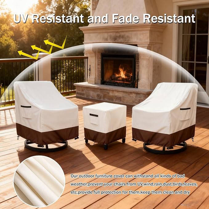 Patio Furniture Set Covers for 3 Piece Outdoor Bistro,Waterproof 100% Outdoor Furniture Cover for 2 Swivel Chairs and Coffee Table,Beige