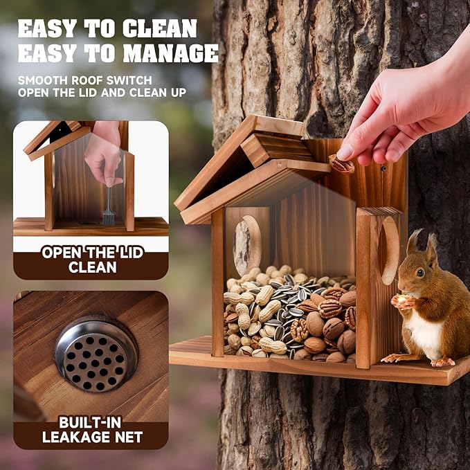 Gnodary Squirrel Feeders for Outside, Durable Squirrel House for Outdoor - Chipmunk Feeder, Squirrel Food for Backyard Squirrels Hold Corn, Corn Cob, Peanuts (Beige Brown)
