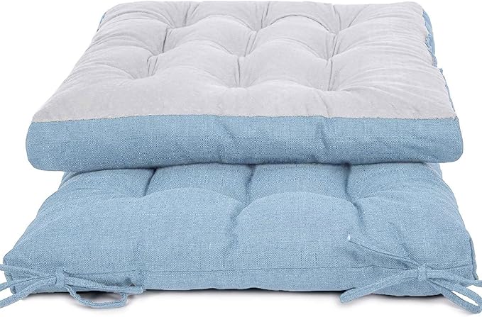 Rocking Chair Cushions Comfortable Tufted Seat Cushion Pads Non-Skid Backed Set of Backrest Cushion and Seat Bottom for Porch Rocker Adirondack Chair (Ice Blue, Backrest-24X17,Bottom-17x17)