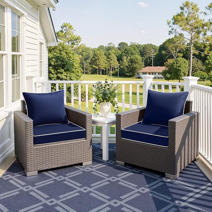 MIULEE Navy Outdoor Seat Cushion 22x22 Inch Waterproof & 3 Year Fade Resistant Deep Seat and Back Cushion for Patio Furniture Chair Sofa Couch with Handle and Adjustable Straps