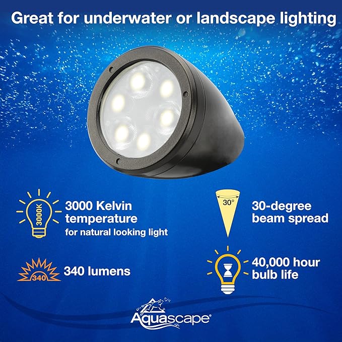 Aquascape 84034 6-Watt, Waterproof Submersible LED Spotlight for Pond, Garden, and Landscape Features,Black