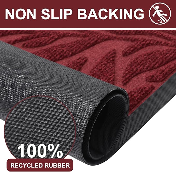 Smiry Front Door Mat Indoor Outdoor Entrance, Heavy Duty Natural Rubber, Trap Dirt and Moisture, Non-Slip Doormats, Low Profile, Easy Clean Patio Porch Entryway Mat, 47x32, Wine Red