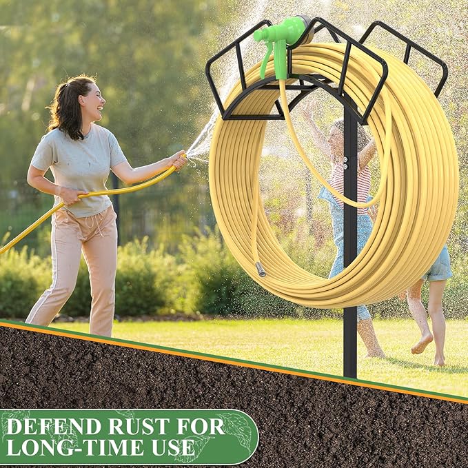 Super Stable Garden Hose Holder, Removable Water Hose Holders Stand Holds 150-Feet Hose, Detachable Hose Storage Hanger Rack for Outside Yard Lawn Farm, Black