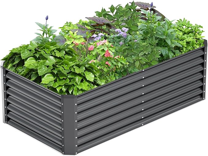 6x3x2FT Galvanized Raised Garden Bed Kit, Galvanized Planter Raised Garden Boxes Outdoor, Large Metal Raised Garden Beds for Vegetables-Grey