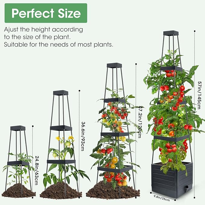 Garden Trellis for Climbing Plants, 57in Raised Garden Bed Planter Box with Trellis, Tomato Cage Planters for Outdoor Plants Climbing Vegetable Vine Flowers Outdoor & Indoor/Self-Watering (1PCS)