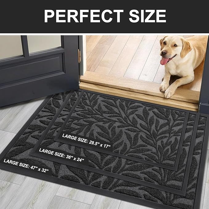 Smiry Front Door Mat Indoor Outdoor Entrance, Heavy Duty Natural Rubber, Trap Dirt and Moisture, Non-Slip Doormats, Low Profile, Easy Clean Patio Porch Entryway Mat, 47x34, Black