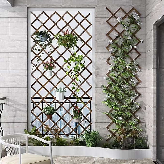 4 PCS Expandable Garden Trellis, 37" x 90" Trellis for Climbing Plants Outdoor, Wooden Lattice Fence Wall Panel Lattice Panels for Outside, for Climbing Plants Vine Ivy Rose Cucumbers Clematis