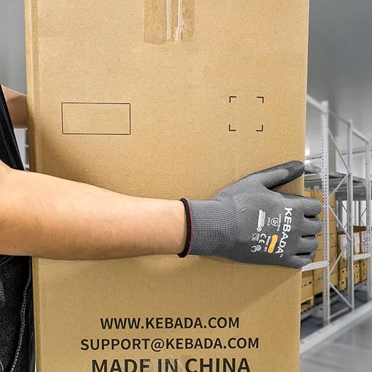 Kebada W1 Work Gloves for Men and Women, PU Coated Safety Gloves with Grip, Touchscreen, Ideal for Warehouse Package Handling, Construction, Gardening, Grey XS