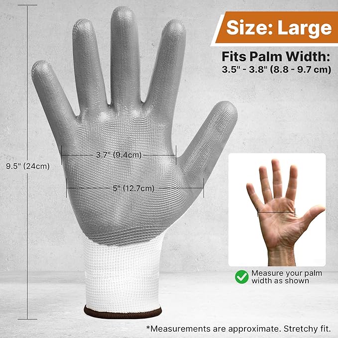 Discount Parts Direct Nitrile Coated Work Gloves for Men & Women – 3 Pairs, Lightweight Breathable 13-Gauge Nylon with Non-Slip Grip for Warehouse, Automotive, Gardening, Moving & DIY Tasks
