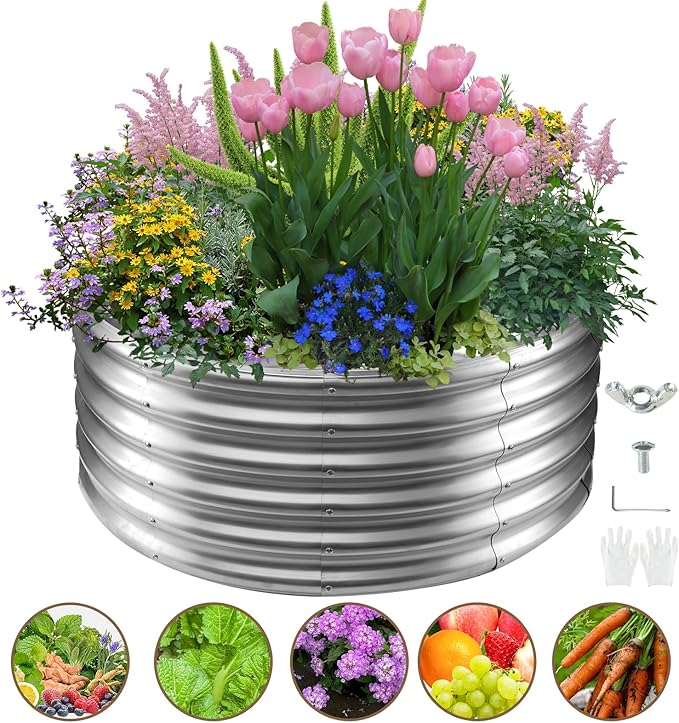 Camp Fire Ring Pit, Large Round Galvanized Steel Fire Pit, Heavy Duty Steel Fire Pit for Backyard, Camping, Bonfire (3.3x3.3x1.5 FT)