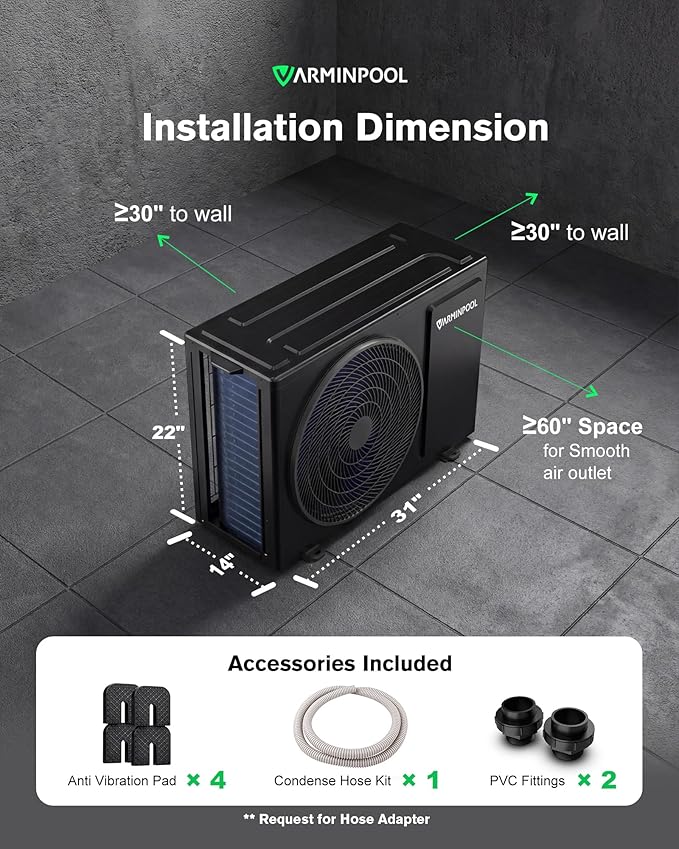 27000 BTU Pool Heat Pump for 7000 Gals Above and Inground Swimming Pool, Smart WiFi Control Electric Pool Heater, Titanium Spiral Heat Exchanger, 120V, Energy Efficient