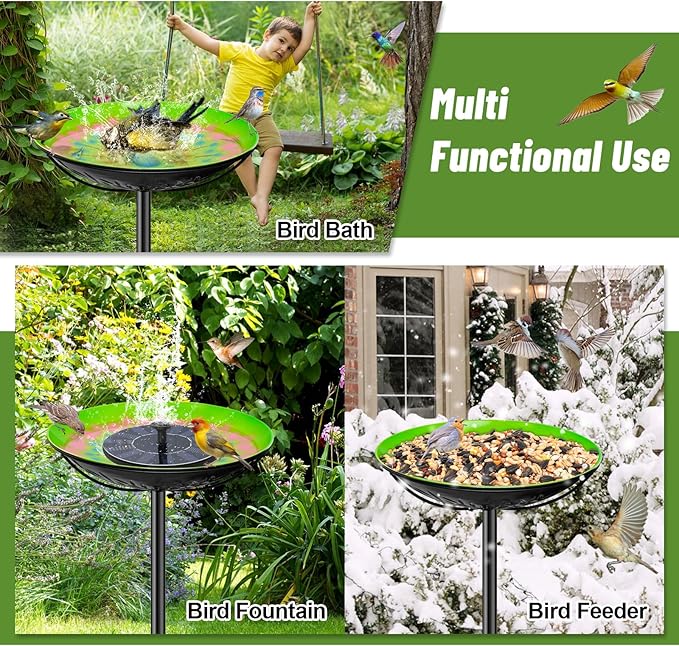 Metal Bird Bath for Outside, Freestanding Birdbaths & Birdfeeder with Colorful Peacock Embossed Basin, Vintage Bird Baths Feeder Bowl for Outdoors Garden Yard Lawn Decor (Peacock Green)