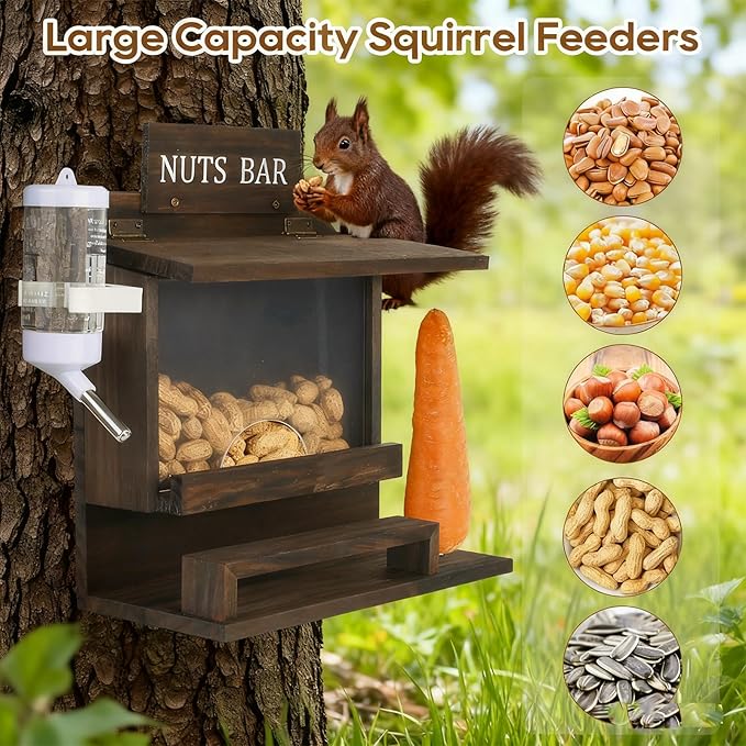 Squirrel Feeders for Outside, Nut Bar Squirrel Feeder, Squirrel Picnic Table Peanut Corn Cob Feeder, Durable Wooden Chipmunk House Box for Corn Peanuts, Funny Squrrill Nuts Bar