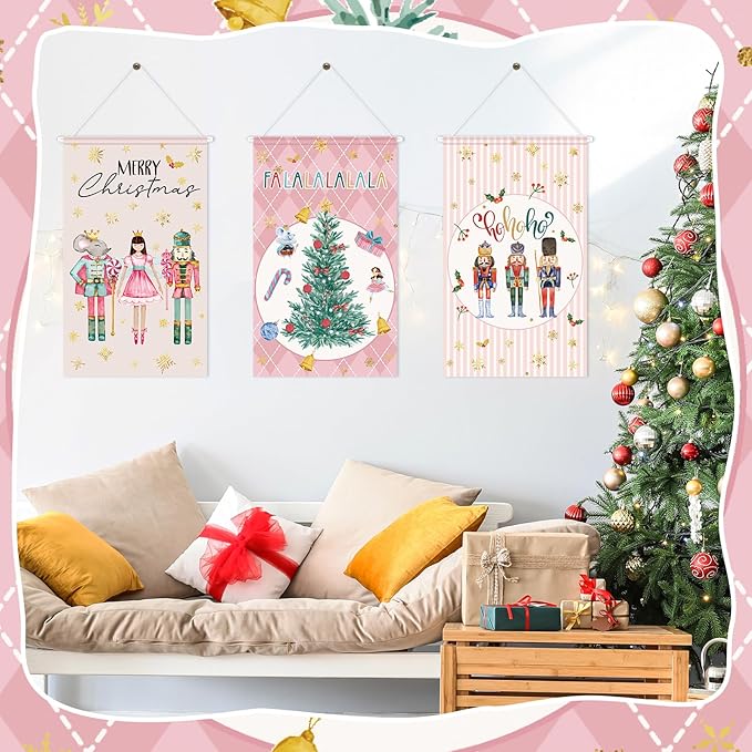 Tegeme 3 Pcs Nutcracker Christmas Door Banner Nutcracker Hanging Flag Decoration Merry Christmas Door Sign Flag 12 x 20 Inch Xmas Home Hanging Banners for Holiday Seasonal Party