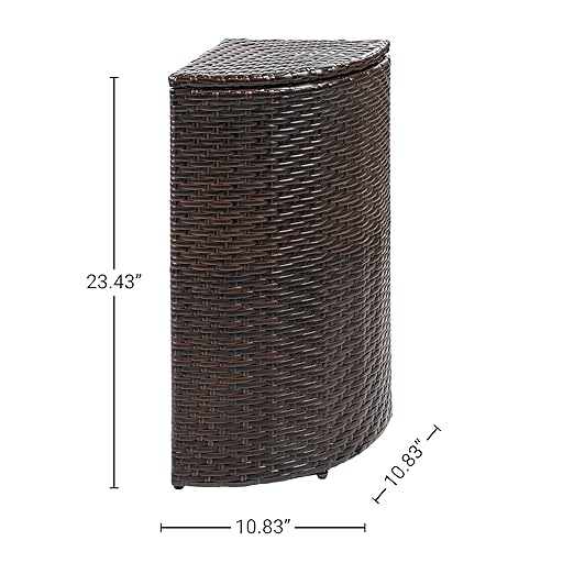 happimess HPM1200A Chloe 15.56-Gallon All-Weather Wicker/Metal Corner Hideaway Outdoor Trash Can, Brown, Classic, Coastal, Casual Wastebin for Backyard, Patio, Porch, Kitchen