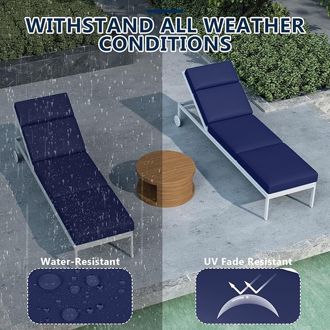 2 Pcs Chaise Lounge Cushions Outdoor, 72 x 21 x 4 Inch Lounge Chair Cushions for Outdoor Furniture - Waterproof Lounge Patio Replacement Cushion, 4In Fade-Resistant ThickPatio Chaise Lounge Cushion