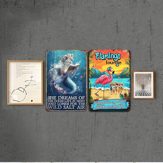 Flamingo Lounge Tropical Bar Sign - Hawaiian Beach Party Decor,Funny Pub Sign for Home, Poolside or Party Wall Art 8x12 Inch