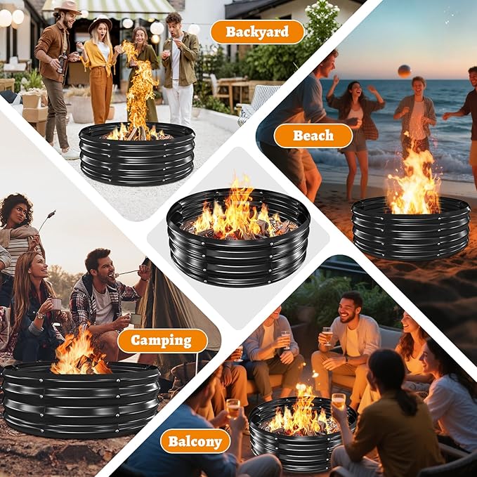 Metal Fire Pit Ring/Bonfire Fire Ring- 3 FT Diameter, 0.8 MM Thick,1 ft High, Durable and Stylish for Outdoor Fire Pits,Patios and Camping (Black, 3X3X1 ft)