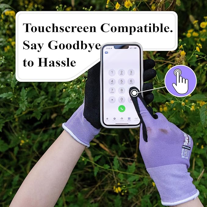 HandLove 2 Pairs Gardening Gloves for Women-Moisturizing Durable Work Gloves.Latex-free Sandy Nitrile Coated for Yard Garden,Touchscreen Friendly Protective Work with Grip,Large,Pink&Green