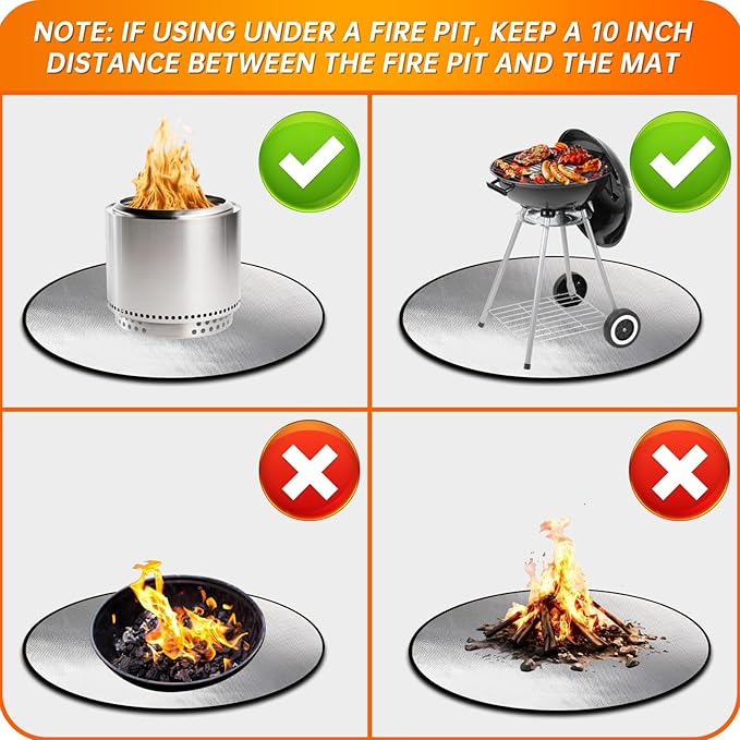 DocSafe 36" Round Fire Pit Mat for Solo Stove Bonfire,4-Layer Double-Sided Fireproof Heat Insulated Under Grill Mat Protector for Deck,Patio,BBQ,Oil-Proof and Reusable and Waterproof,Black＆Silver
