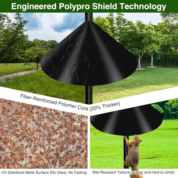 Wider Squirrel Baffle for Bird Feeder Pole, Raccoons Rodents Guard Stopper for Outside Shepherd Hooks, Easy Assembly Baffle for Bird Feeding Pole (16Inch 2 Pack Glossy Black)