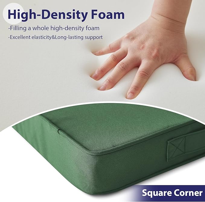 Outdoor Chair Cushions Set of 4,Waterproof Outdoor Seat Cushions for Patio Furniture,Patio Chair Cushion with Handle and Ties, Square Out Door Chair Pads,17" x 16" x 2", Forest Green