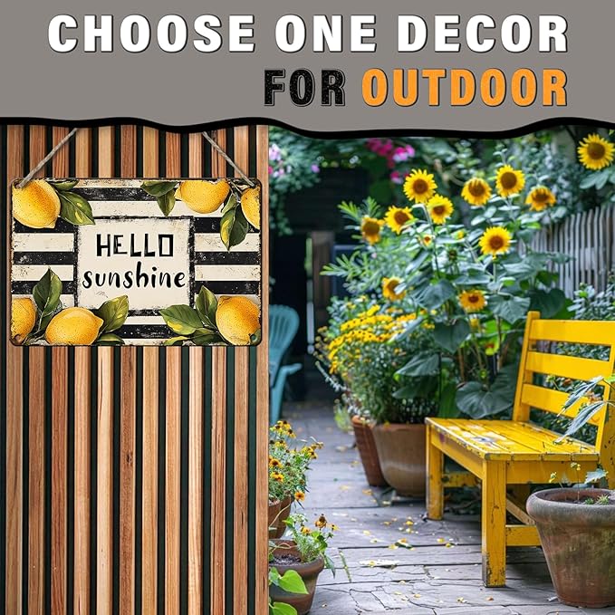 Vintage Metal Sign Hello Sunshine Lemon Summer Spring Farmhouse Retro Tin Sign Metal Poster Vintage Metal Tin Sign Wall Decor for Bars Restaurants Cafes Home Decoration 8x12inch