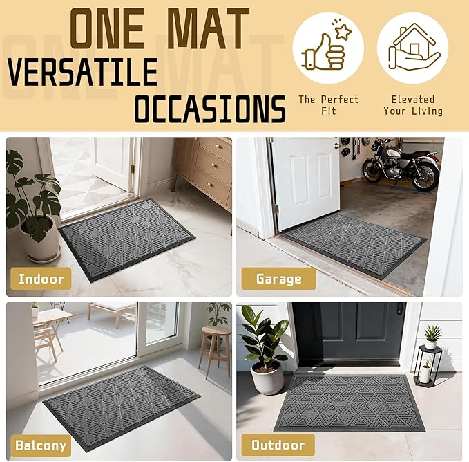 Yimobra Large Door Mat 47x24, All-Weather Waterproof Non-Slip Welcome Matt Outdoor, Heavy Duty Non Slip Doormat for Entryway for Patio and Garage Indoor, Easy Clean, Grey