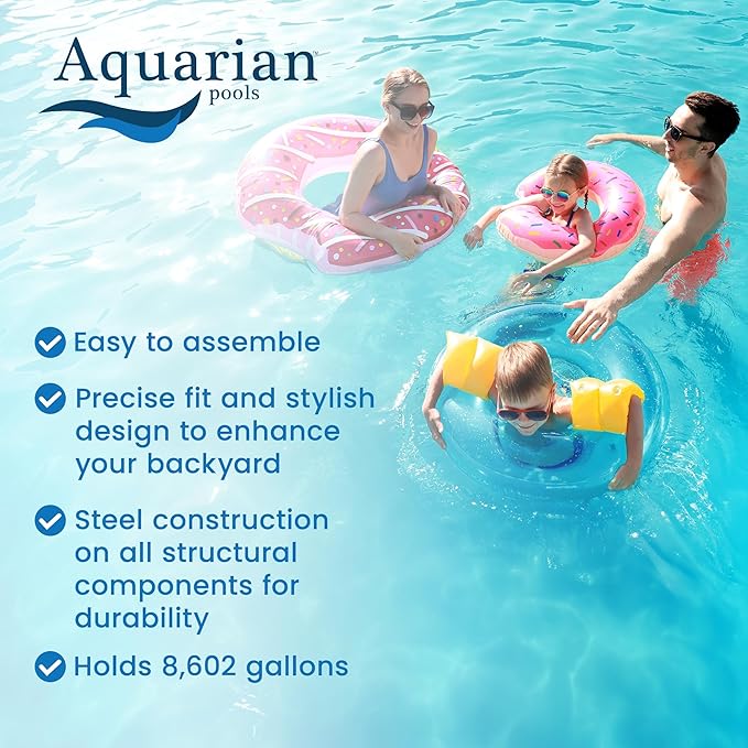 Aquarian Phoenix Round Above Ground Swimming Pool Kit, 18' x 52" - Includes Ladder, Sand Filter Pump, Thru-Wall Skimmer, Liner & Leaf Net, Steel Frame w/Galvanized Walls, Outdoor or Backyard Setup