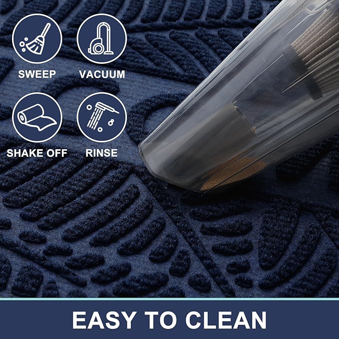 Smiry Welcome Mat Indoor Outdoor, All-Season Waterproof Front Door Mat, Sturdy Natural Rubber Doormat, Non-Slip, Easy Clean, Low Profile Dirt Trapper for Porch Patio Entrance, 59x34, Navy