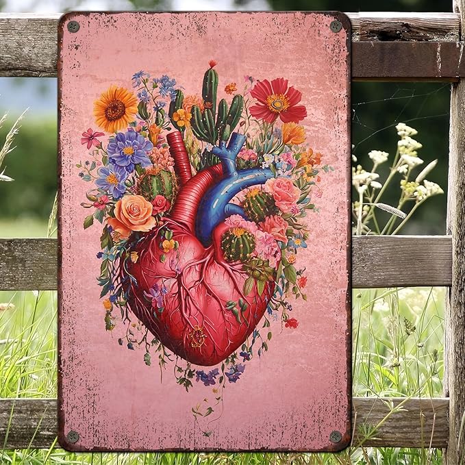 Metal Tin Sign Cactus Heart Wall Art Posters Vintage Tin Sign for Home Office Room Wall Decor Poster 12x16inch