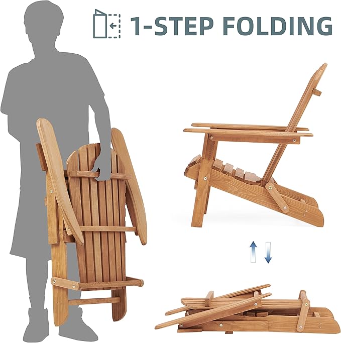 Wooden Folding Adirondack Chair Set of 6, Pre-Assembled BackRest Wood Lounge Chair for Outdoor Patio Garden Lawn Backyard Deck Pool Beach Firepit