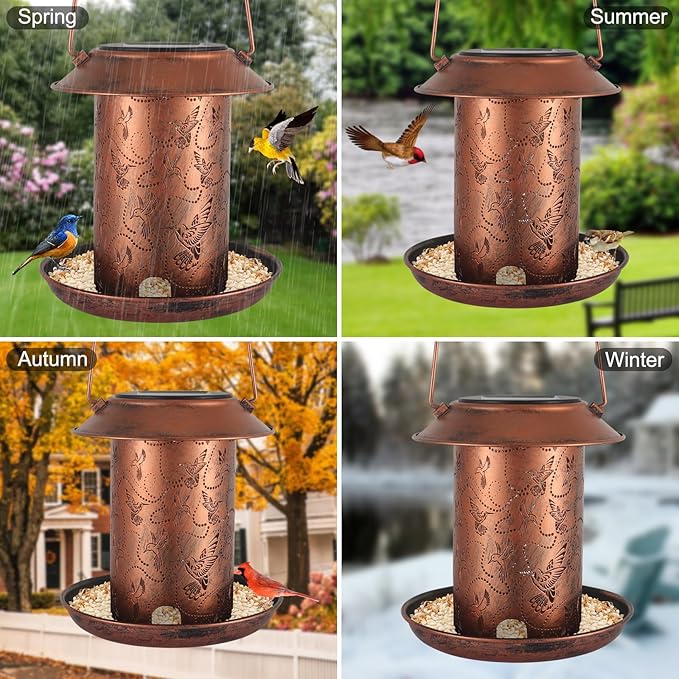 Hummingbird Solar Bird Feeder for Outdoors Hanging Solar Lanterns Waterproof Metal Wild Bird Feeders Garden Outside Yard Decor Christmas Birthday Gifts for Women Mom