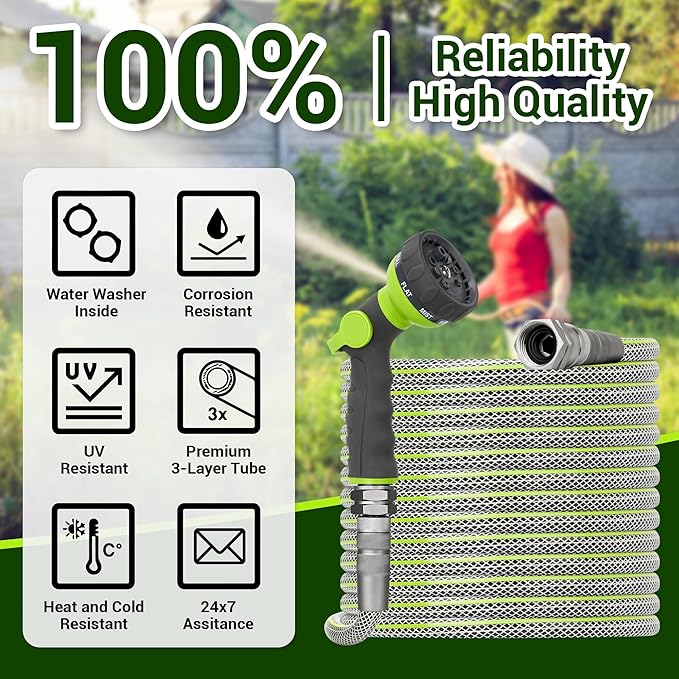 100 FT Non-Expandable Garden Hose – Heavy Duty Water Hose for Large Properties & Extended Reach, 1/2" ID, 3/4" Swivel Fittings, Kink & Leak Resistant