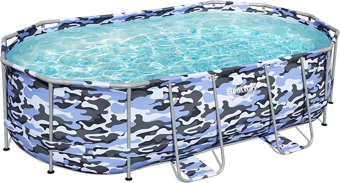 Bestway: Steel Pro Max - Oval Swimming Pool Set - 14' x 8'2" x 39.5, Blue Camo - Above Ground, Tritech Construction, Filter Pump, Ladder, 1,915 Gal.