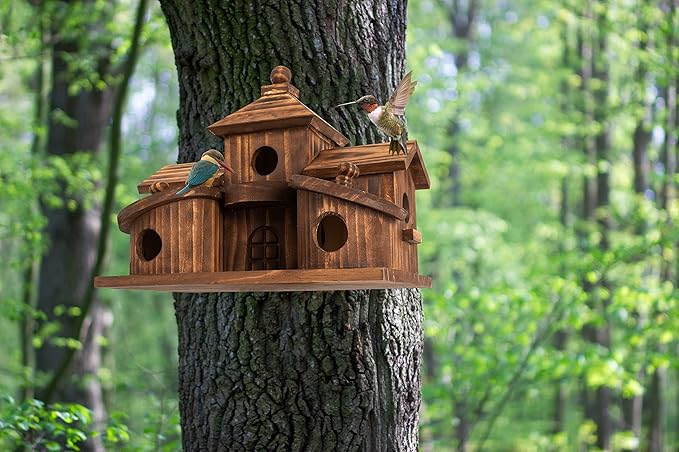 Bird Houses for Outside,Outdoor 5 Hole Bird House Room for 5 Bird Families Bluebird Finch Cardinals Hanging Birdhouse for Garden
