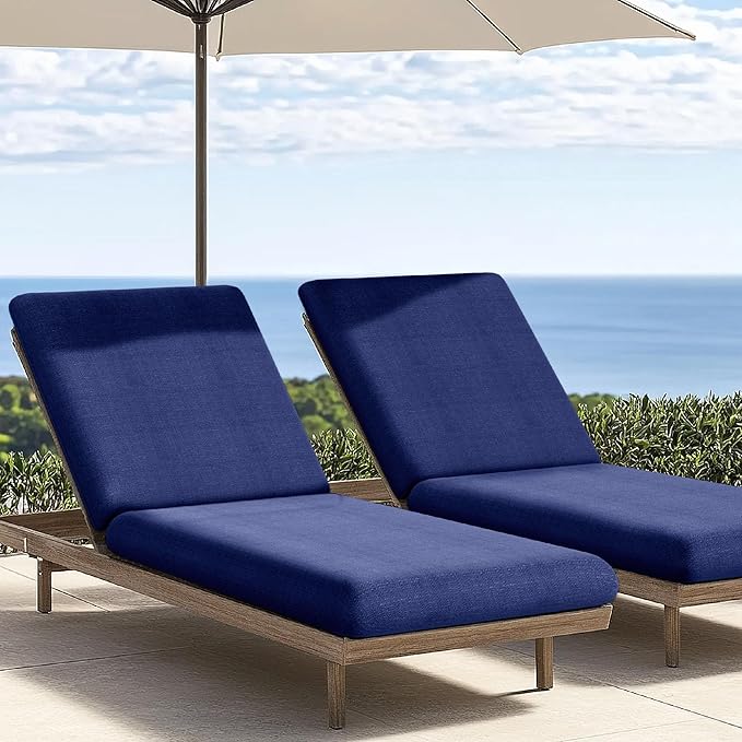 Codi Outdoor Chaise Lounge Chair Cushions 80"x26"x3.5" – Linen Texture, Fade Resistant, Waterproof, Removable Cover, Thick Soft Padding for Patio Furniture & Pool Relaxation, Navy Blue