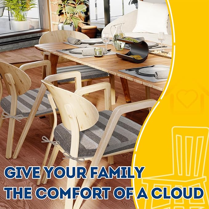 AAAAAcessories D-Shaped Chair Cushions, 2" Thick Dining Chair Pads with Ties and Removable, Machine-Washable Cover, 17" x 16", Set of 8, Boldstripes Chocolate/Beige